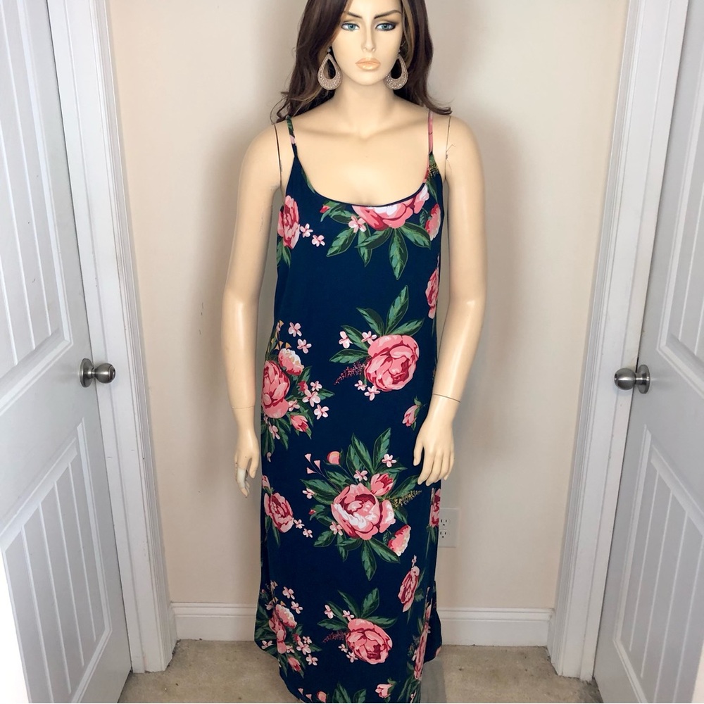 3X PLUS SIZE Floral Pink Roses Navy Blue Green Sleeveless Fairy Long Maxi Dress